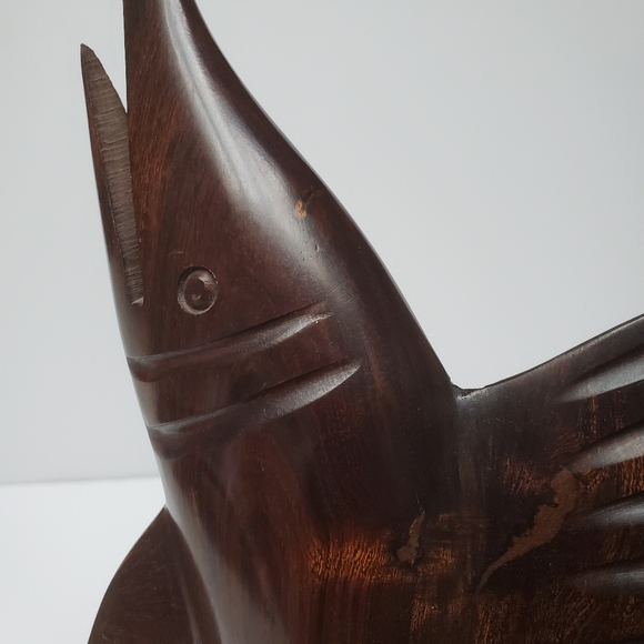 Vintage 15.5" Carved Wooden Ironwood Swordfish Marlin Sailfish Large Sculpture - Picture 8 of 8